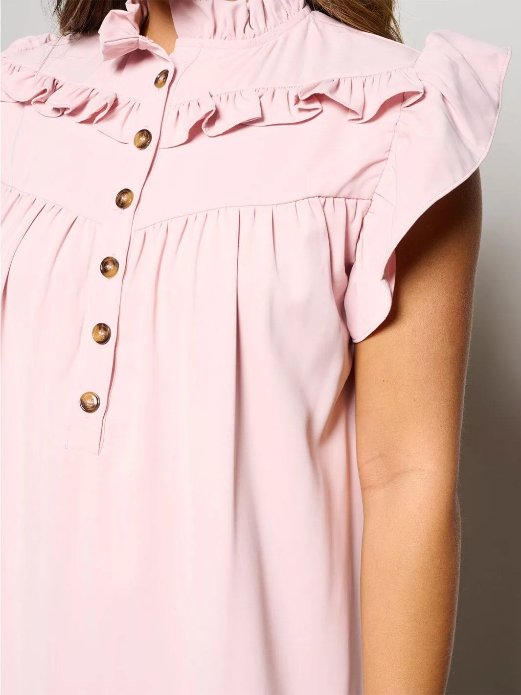 WOMEN'S RUFFLE SLEEVE BUTTON UP MOCK NECK POCKETS MINI DRESS