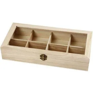 Wooden Glass Lid Box Storage 8 Compartments Decorate or Paint