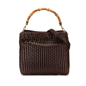 Woven Leather Bamboo Satchel