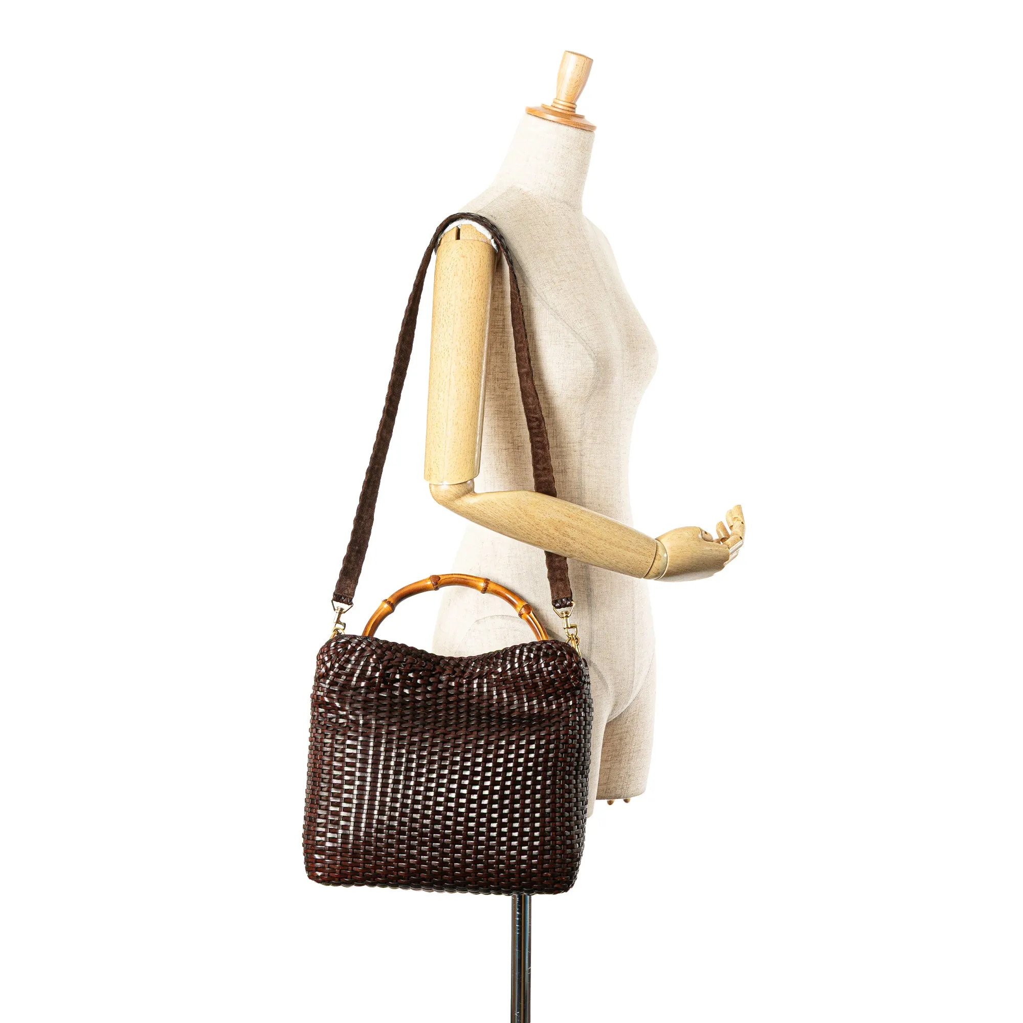 Woven Leather Bamboo Satchel