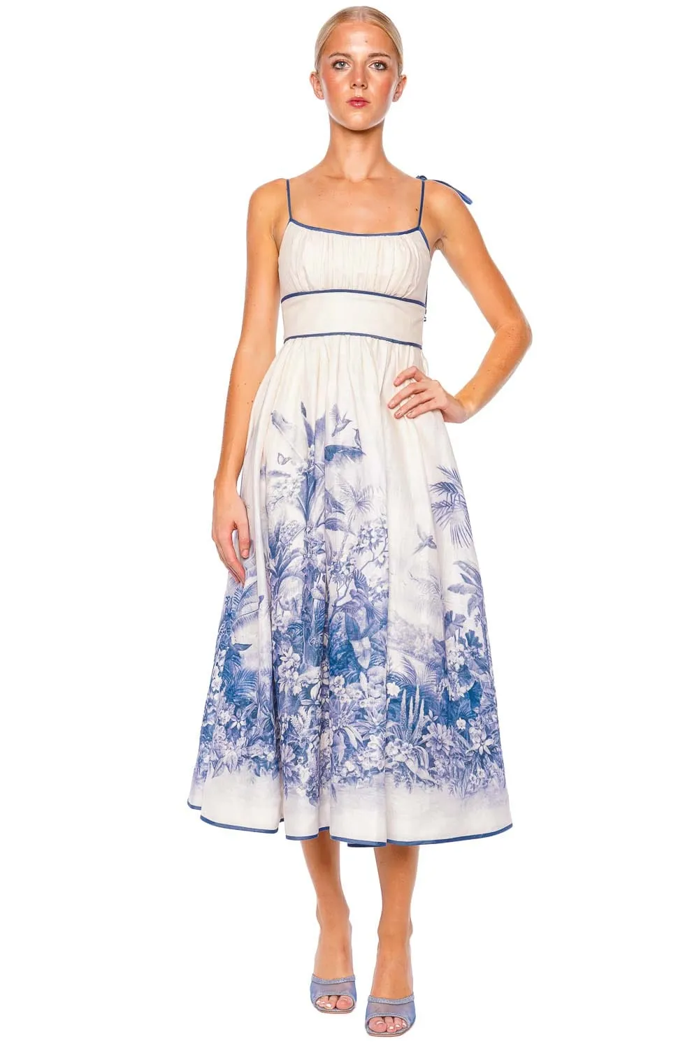 Wylie Blue Palm Picnic Midi Dress
