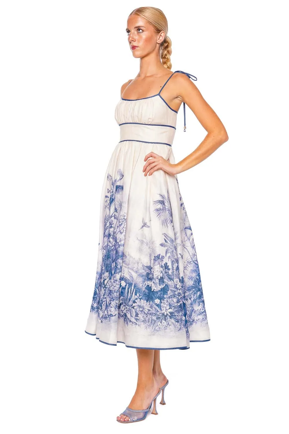 Wylie Blue Palm Picnic Midi Dress