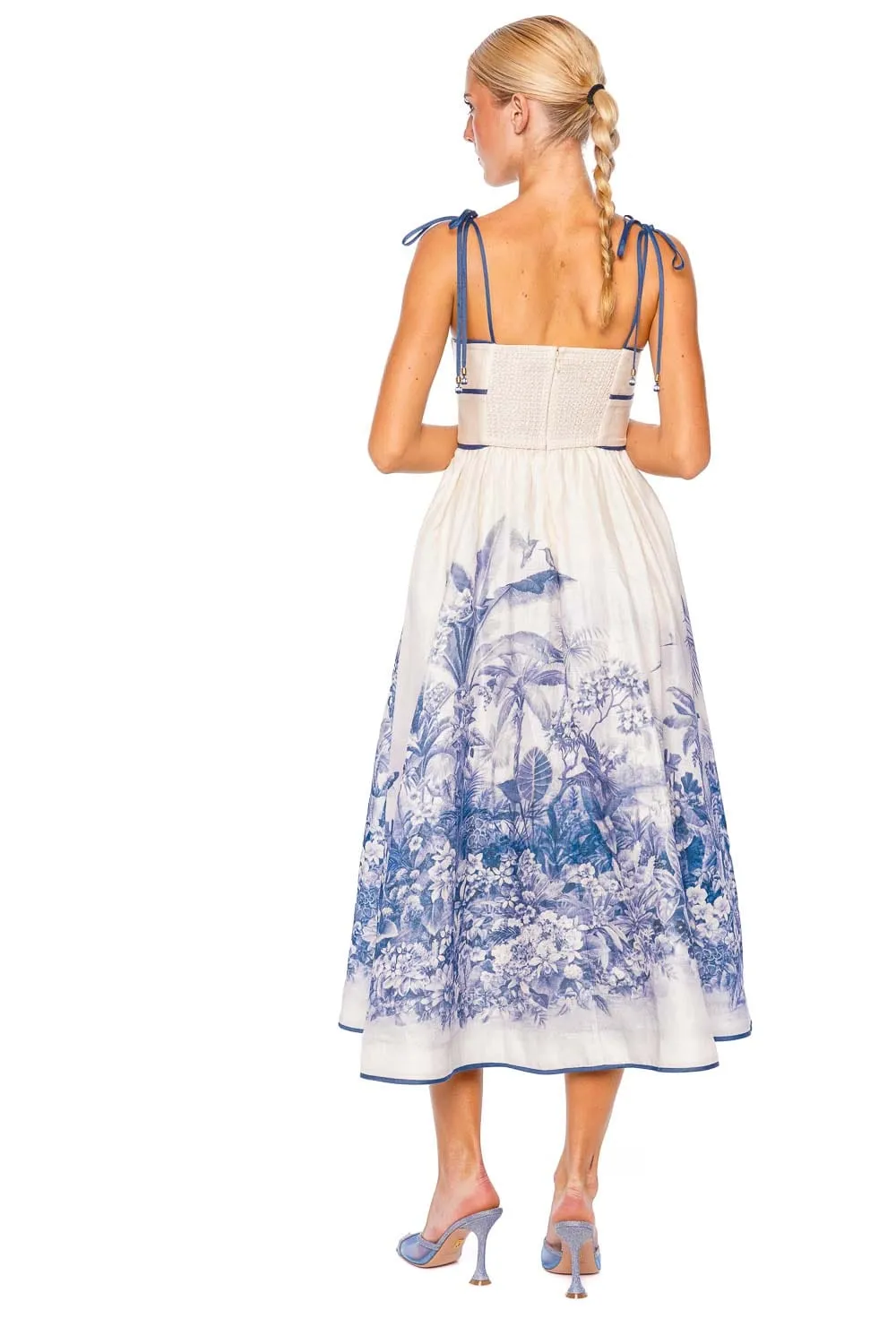 Wylie Blue Palm Picnic Midi Dress