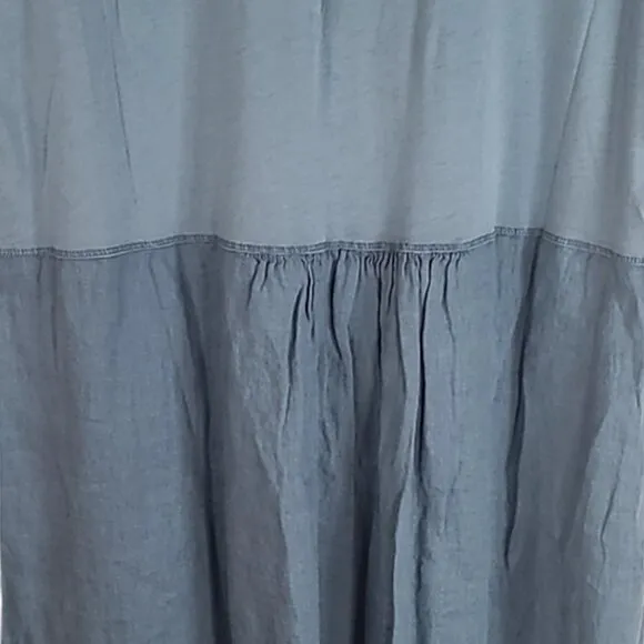 XCVI L Oslo Blue Linen Cotton Glennon V-Neck Casual Dress Tiny Flaw