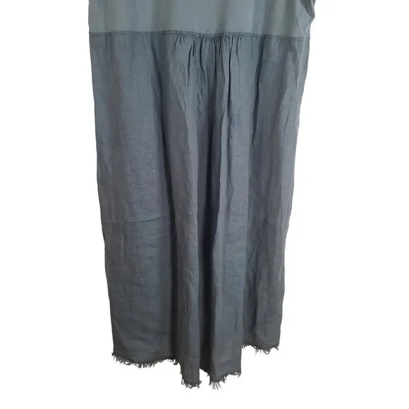 XCVI L Oslo Blue Linen Cotton Glennon V-Neck Casual Dress Tiny Flaw