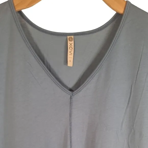 XCVI L Oslo Blue Linen Cotton Glennon V-Neck Casual Dress Tiny Flaw