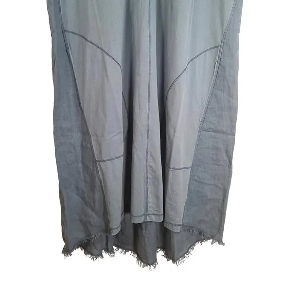 XCVI L Oslo Blue Linen Cotton Glennon V-Neck Casual Dress Tiny Flaw