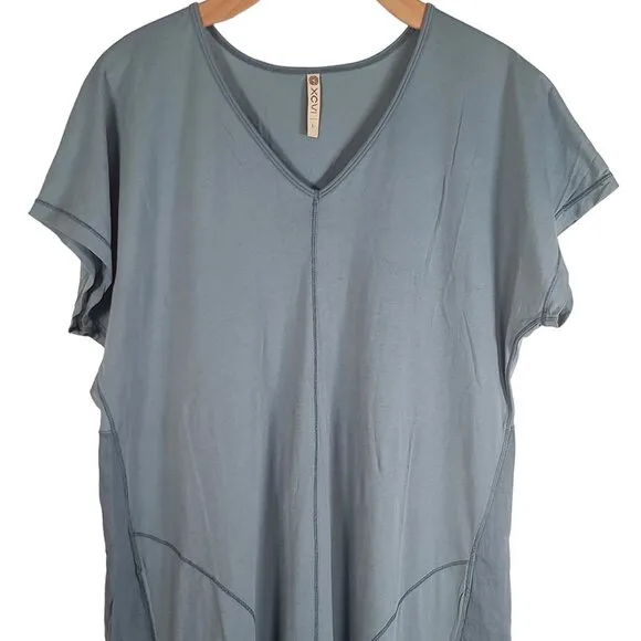 XCVI L Oslo Blue Linen Cotton Glennon V-Neck Casual Dress Tiny Flaw