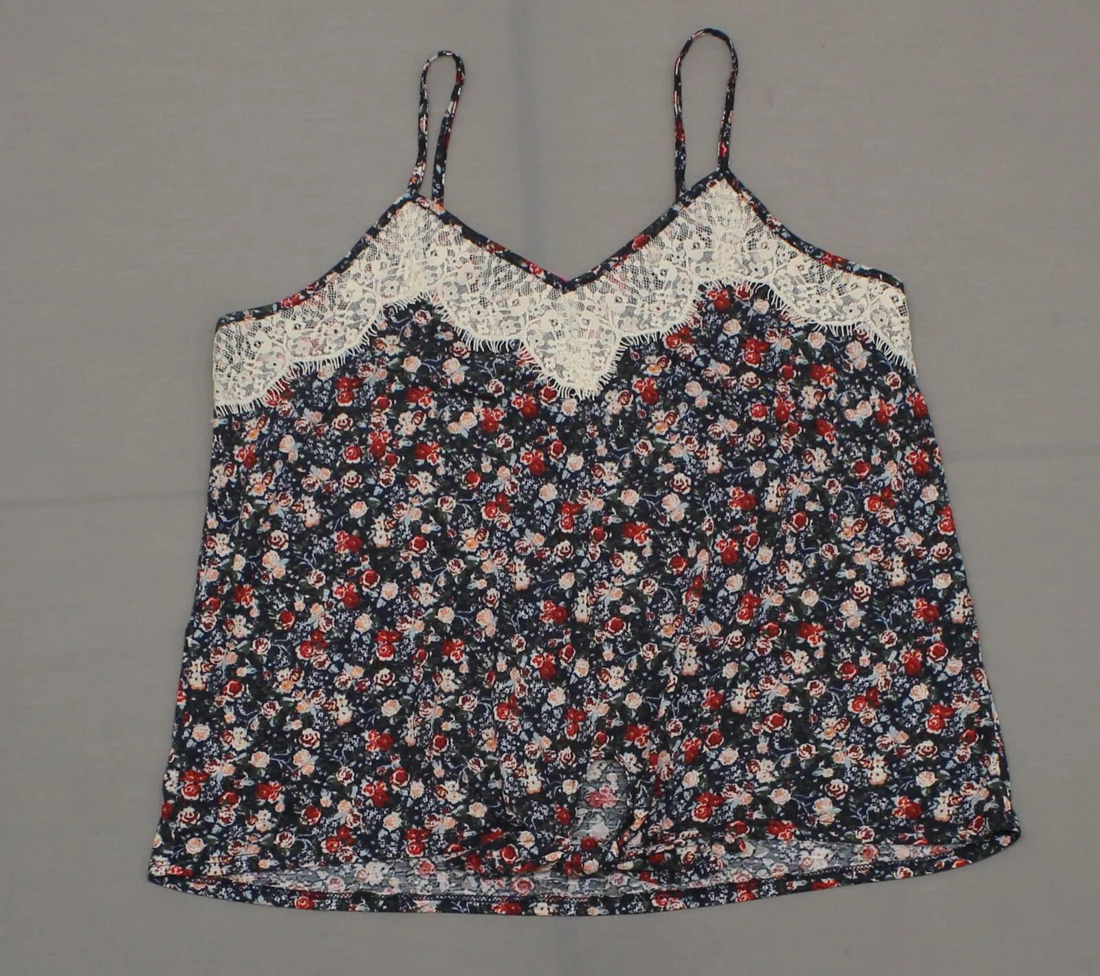 Xhilaration Women's Floral Print Tie Front Cami Tank Top with Lace Trim
