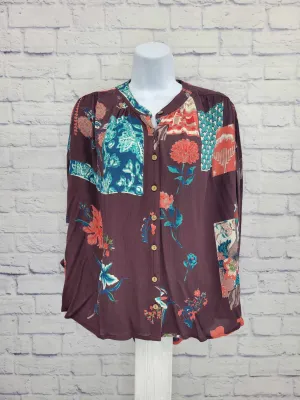 XXSMALL FLORAL A382633 Tolani Collection Button-Front Crinkle Gauze Printed Top