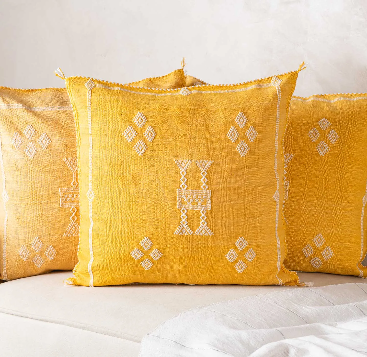 Yellow Cactus silk pillow cover