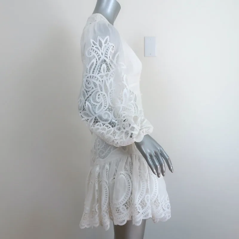 Zimmermann Long Sleeve Mini Dress Mae Ivory Guipure Lace-Trim Linen Size 1 NEW